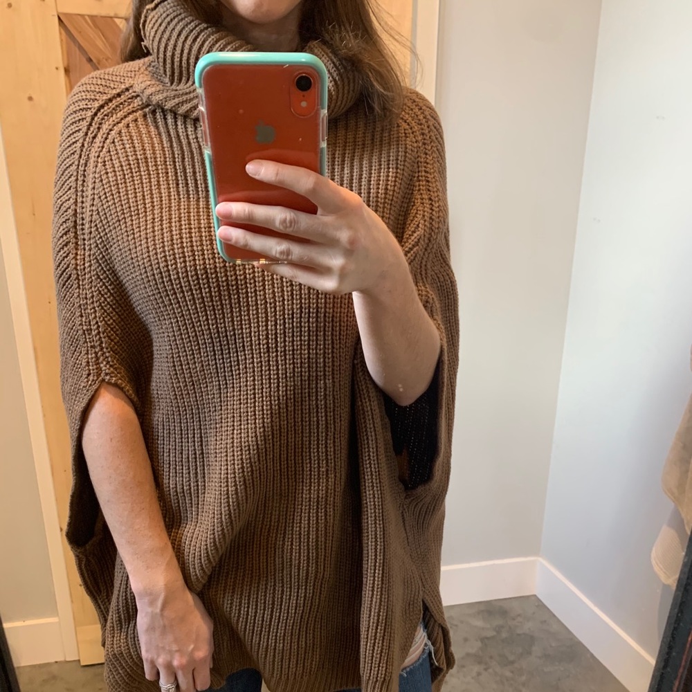 NEW Tunic Cape Knit Sweater Camel Color